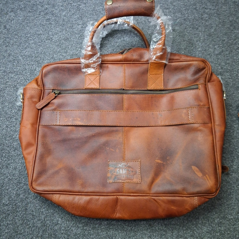 Sam's Buffalo Brown Leather Messenger Bag Laptop Briefcase Distressed VTG style